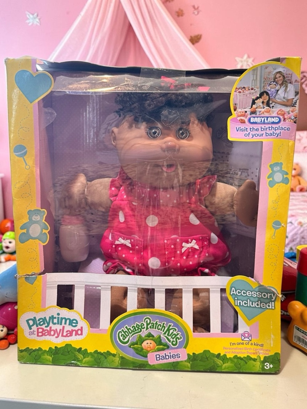 Cabbage Patch Kids Playtime at BabyLand 12.5" Brunette Baby NIB Polka Dot Dress